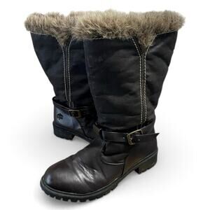 Totes Women's Snowboots 10M Black Calf Side Zip Lined Faux Fur Faux Leather